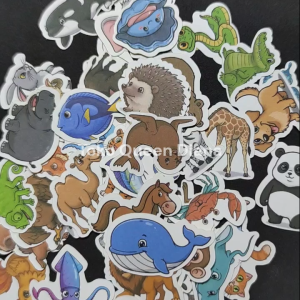 isi 25 pcs stiker hewan chibi warna doff lengkap hewan darat dan laut cute