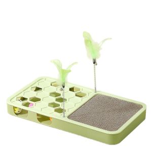 4-in-1 Cat Paw Hunt Magic Toy Box Interactive Cat Toy with Scratcher Feather Wand for Indoor Cats