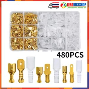 ชุดหางปลาทองเหลืองแบบติดต่อ 480ชิ้น พร้อมปลอกชนวน ขนาด 2.8/4.8/6.3 มม. ตัวผู้และตัวเมีย ZEROBIKE