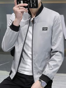 ROMON | Lormen Mens Baseball Collar Flight Jacket Spring Autumn Fashionable Casual Windproof Short Style Zipper Decorated Polyester Fiber