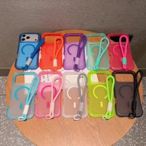 Heavy Duty 3in1 Frosted Magnetic Shockproof Case For iPhone 17 16 15 14 13 12 18 Pro Max Plus For Magsafe Cover With Wrist Strap