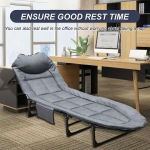 Oversized adjustable folding leisure bed with soft cushions and pillows - suitable for camping travel and home use portable dark gray180x60cm 6-position adjustable design sturdy steel frame space saving and multifunctional portable folding bed