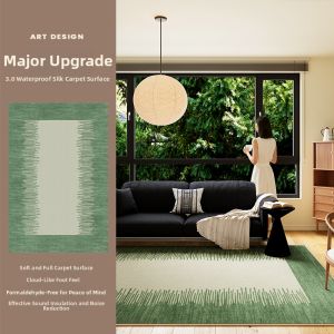 QISHUO | Green Check Washable Bedside Carpet Bedroom Rug