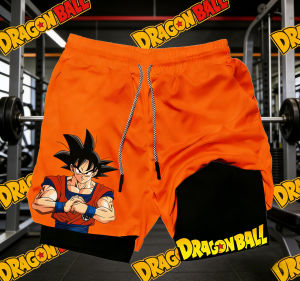 Bandai | 2026 Summer Dragon Ball Vintage Quick-Dry 2-in-1 Sports Shorts Men Goku Print Oversized Fitness Workout Shorts for Adult Men