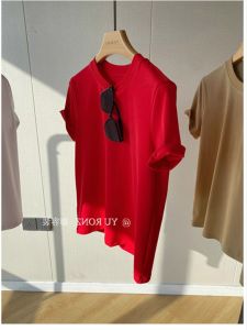 Retro Red Shoulder T-Shirt Short Sleeve Womens Summer Small Shirt round Neck Loose Cartoon Slimming Fashionable Youthful Top