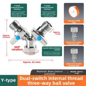 DANXILU | 4-Inch Water Tap Valve 3-Way Connector Shower Tube Splitter Valve Switch