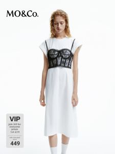 MO&Co. | Cotton Lace Blouse Overlay Loose Long Tunic Dress