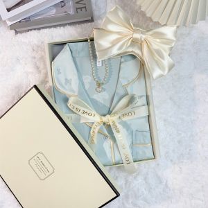 Fenteng Care Silk Sleepwear Long Sleeve Ice Silk Spring Summer Home Clothes Gift Box for Best Friend Mom Mothers Day