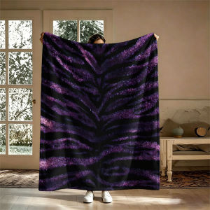 Purple Zebra Fur Flannel Blanket Perfect for Sofa Office Bed Travel Sleep Read Relax Camping Four Season Use