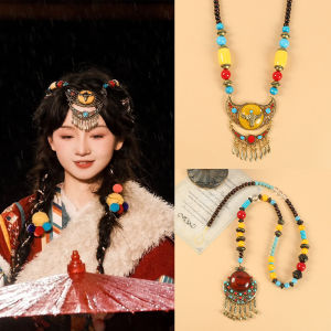 Xu Wanxi Tibetan Ethnic Headwear Back Chain Feminine Vintage Alloy Hair Accessories Silver Gold Plated Folk Style Clasps