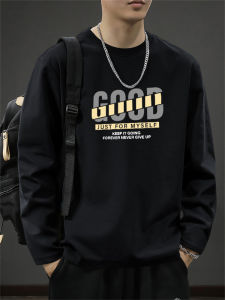 Áo Thun Nam Tay Dài Cotton Nguyên Chất Mùa Xuân Thu Dày Cổ Tròn Rộng Rãi Phong Cách Mỹ Thời Trang Thường Ngày