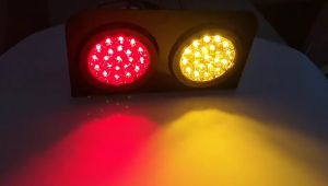 1 pair (2 Pcs) - 38 LEDs Trailer Lights 24V with Iron Bracket Base Universal Rear Stop Brake Light Turn Signal 4” Round LED Tail Lights (Red/Yellow) for Van Truck Tractor Lorry Caravan