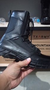 Sepatu PDL TNI POLRI Kulit Warna Hitam TXARMY GRATIS Kaos Kaki