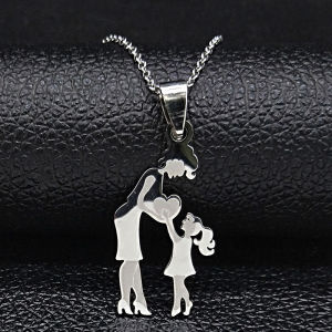 Mom Daughter Family Necklace Stainless Steel Chain Children Kid Silver Color Pendant Necklaces Jewelry Women Mothers Day Gift