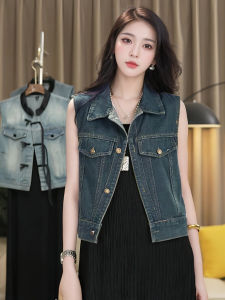 Sleeveless Denim Vest Womens Summer Outwear Internet Celebrity Trend All-Match Retro Waistcoat Vest Vest Cropped Coat Top