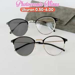 Kacamata Oval Photocromic Minus | Proteksi UV & Tampilan Trendy Ukuran 0.50-6.00 Frame Optik