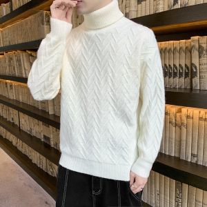 ROMON | Lormen Mens Thickened High Collar Sweater Casual Winter Fashion Warm Inner Knitted Wear PU Material Loose Fit Urban Style