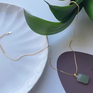 Sinboia 18K Gold Natural Jade Pendant Necklace For Women