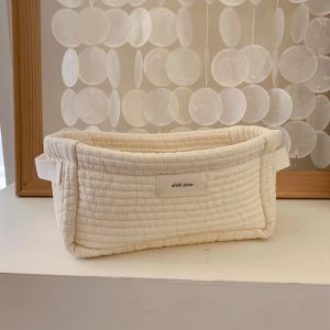 Minimalist Japanese Style Fabric Storage Basket Desktop 3D INS Milk White Organizer Box Decorative Display Tray
