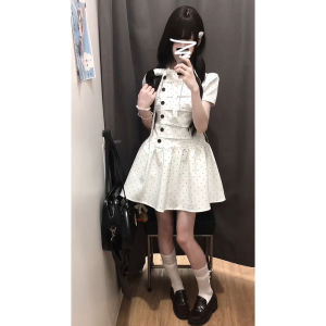 Homecore | Beautiful Petite White Polka Dot A-line Dress