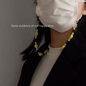 Mask Chain Black and Yellow Beaded Lanyard Smiley Face Pendant Mask Rope Practical Eyeglasses Chain Mobile Phone Charm Decorative Hanging Chain Lanyard