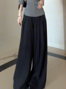 MANMI | Simple Elegant Black Casual Trousers Women Slim Straight Leg