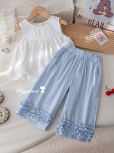 Bộ Áo Ren Trắng Không Tay Và Quần Chống Muỗi Thời Trang Cho Bé Gái