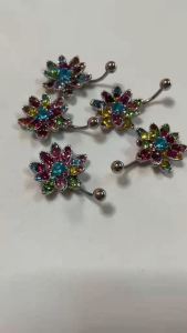 จิวสะดือสแตนเลสดอกไม้ สีใหญ่ จิวแหวนเจาะสะดือรูปดอกไม้จิวสะดือ