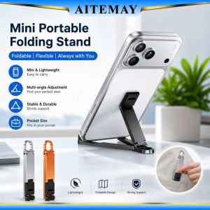 Aitemay xách tay kim loại có thể gập lại Giá đỡ điện thoại với kẹp cacbin Mini nhôm Điện thoại thông minh chủ cho du lịch cuộc gọi video & phim