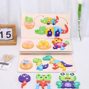3D Wooden Animal Growth Puzzle for kids. Preschool Learning Toys. Birthday Gift Christmas Gift Childrens Day. Christmas Gift.