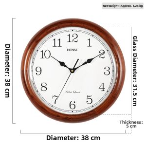 Hense | Round Home Wooden Wall Clock Simple Silent Quartz HD Display