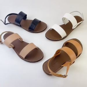 Sandal bệt nữ đẹp quai ngang da mềm 1 quai khóa gài có Bigsize HISHOO màu kem S050