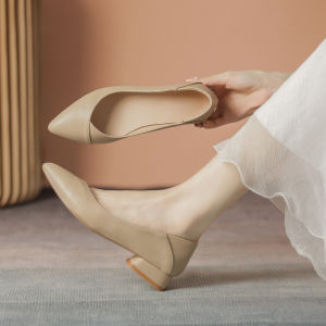 Nude Color High Heels Womens Comfortable Commuting Shoes French Style Single Shoes Pointed Toe Match Skirts Shoes