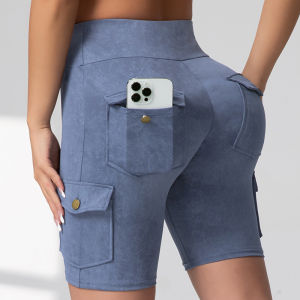 Washed Print Work Pocket Women Shorts Butt Lifting Fitness 5-Port Pants Elastic Slim 2025 New 5 Color Fashion Cycling Shorts