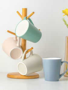 Large Capacity Ceramic Coffee Mugs Set of 4 with Lid And Spoon Nordic Style Matte Finish Home Use Simple Design Water Cups