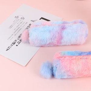 Creative pencil case gradient color cute girl plush octagonal pencil case girly student simple storage bag stationeMM box