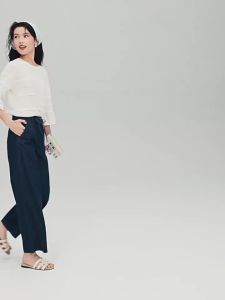 Giordano | Womens Washed Drawstring Elastic Waist Loose Straight Cropped Jeans