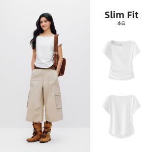 Semir | Short Sleeve Slim Fit Off-Shoulder Pleated T-shirt