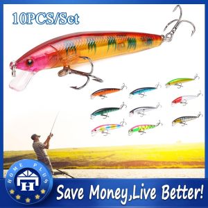 【Local delivery】 10PCS Crankbait Minnow Fishing Lure Floating Hard Bait 100mm 9g Artificial Bait Fishing Wobblers Swimming Carp Fishing tackle Fishing-Lure