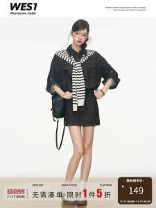 WESTAYONE Washed Denim Short Dress Womens 2025 New Small Korean Style Commute Casual Loose Waist Cotton Long Sleeve Button