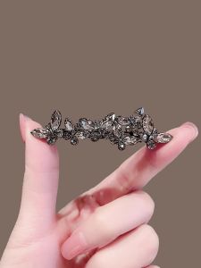 Elegant Black Crystal Butterfly Hair Clip Half-Upside-Down Hair Clamp Side-Split Hairline Clamp Travel Hair Accessories