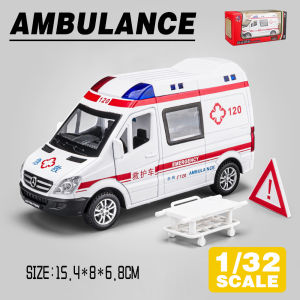 LEO 1:32 Benz Ambulance Metal Diecast Alloy Toy Car Model Trucks For Kids Toys Vehicles Hobbies Collection