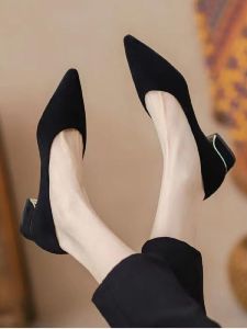 Beijing Ladies ฤดูร้อน รองเท้าเดี่ยว ทันสมัย รองเท้าส้นสูงหัวแหลมฝรั่งเศสสบาย สีดำ สไตล์เกาหลี ลำลอง รองเท้าแฟชั่น