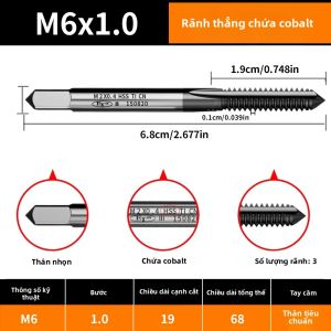 Mũi Taro Máy Tiện Ren Thẳng M35 Phủ Nitơ HSS-E Cobalt Dùng Cho Thép Không Gỉ Dụng Cụ Gia Công Kim Loại Hướng Ren Phải