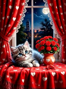 HUACAN New Diamond Painting 2027 Cat Animal Full Square Round Drill Rhinestones Rose Flower Mosaic Handmade Wall Decor