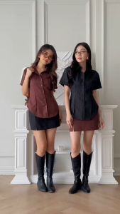 Eadlin - VINI | Vini Fitted Striped Shirt | Atasan Wanita Kemeja Lengan Pendek Dengan Kerah Dan Kancing Bukaan Motif Garis Semiwool Bergaya Korea | Korean Style | Clean Outfit | I Wear Eadlin