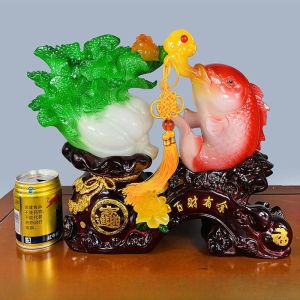 Creative Home Decorative Pieces Jade Cabbage Wealth Abundance Opening Business Fortune Fish Living Room TV Cabinet Decoration