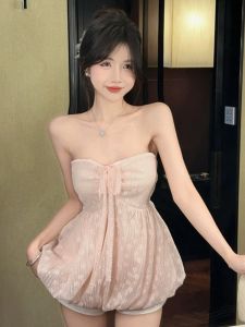 GUZILIAN | เสื้อกล้ามสายเดี่ยวคอวีแขนกุดสไตล์ไทยฤดูร้อนสำหรับผู้หญิง ทรงสลิมฟิต ผ้าอื่นๆ สีสันสดใส เสื้อตัวเล็กสุดเก๋ไก๋