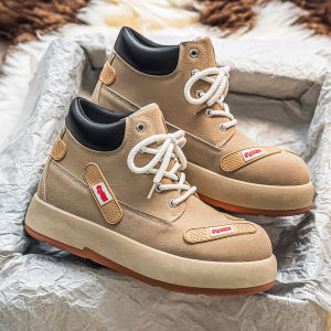 Mens High Top Work Boots Martin Boots Thick Bottom Inner Heightening Leather round Toe Casual Boots for Autumn And Winter