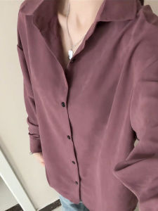 เสื้อเชิ้ตแขนยาวสีม่วงอุ้งเมี่ยมสำหรับผู้ชาย ทรงหลวม สไตล์ย้อนยุค สไตล์อเมริกัน ทรงปกติ ฤดูใบไม้ร่วง 2025 ฤดูใบไม้ร่วง